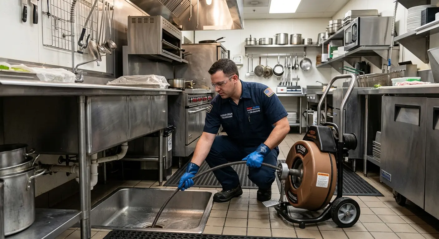 Commercial drain cleaning service in a restaurant kitchen in Harrisburg