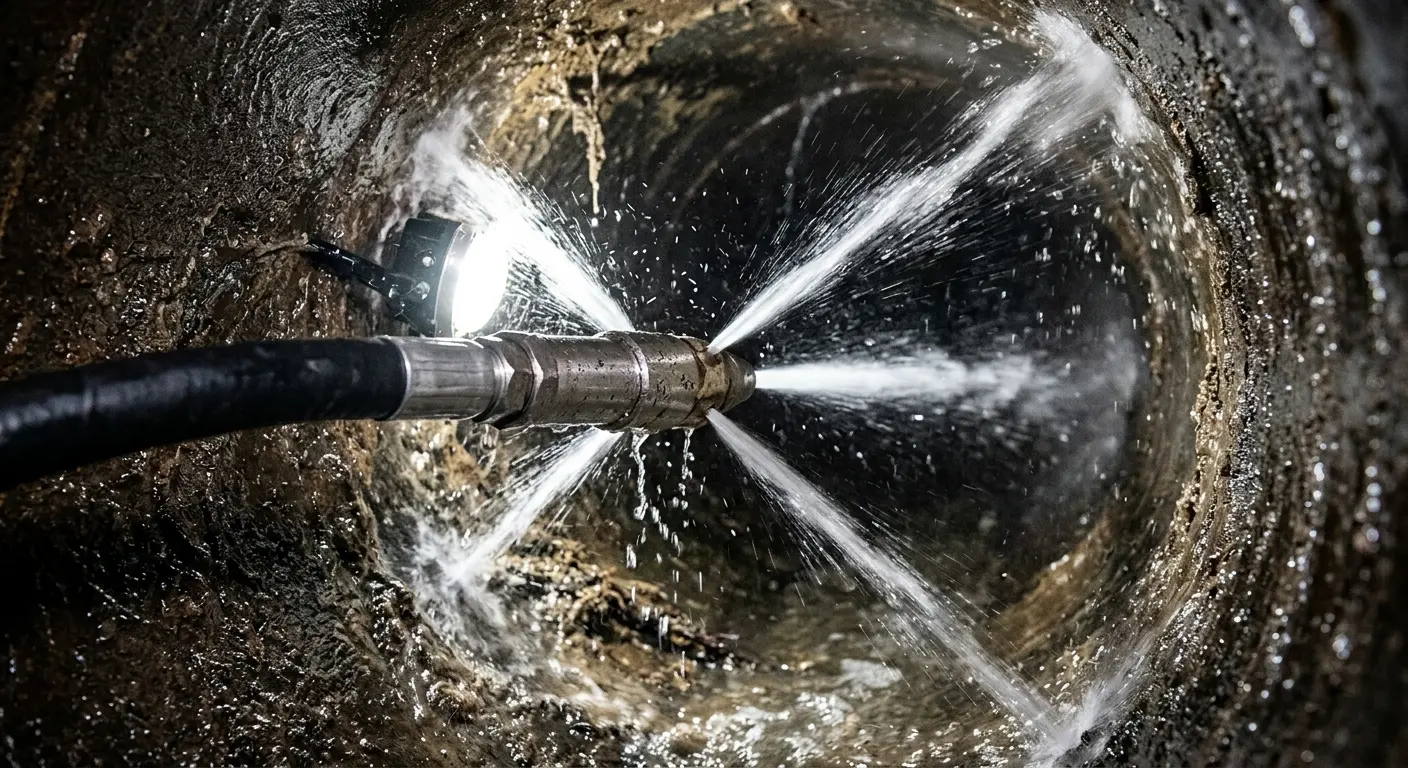 High-pressure hydro jetting nozzle cleaning sewer pipe for Storm Drain Cleaning in Harrisburg